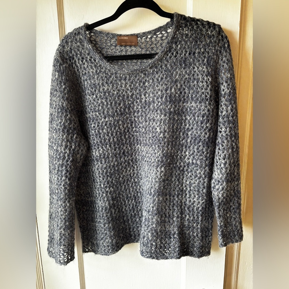 Kerisma Heathered Blue Mohair Open-Knit Crewneck Sweater, size M/L.